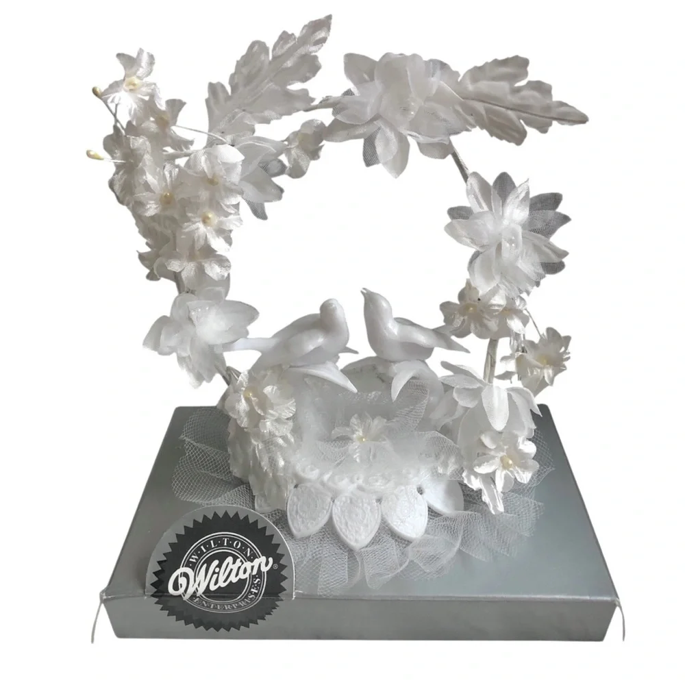 Vintage Wilton Wedding Cake Topper With Doves & Flowers